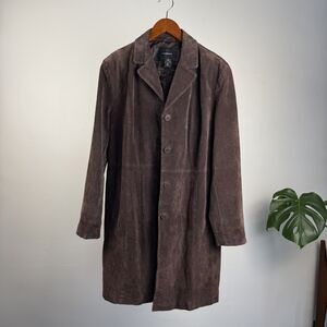 Vintage 90s 00s Brown Suede Leather Long Coat, Women's XL Jacket